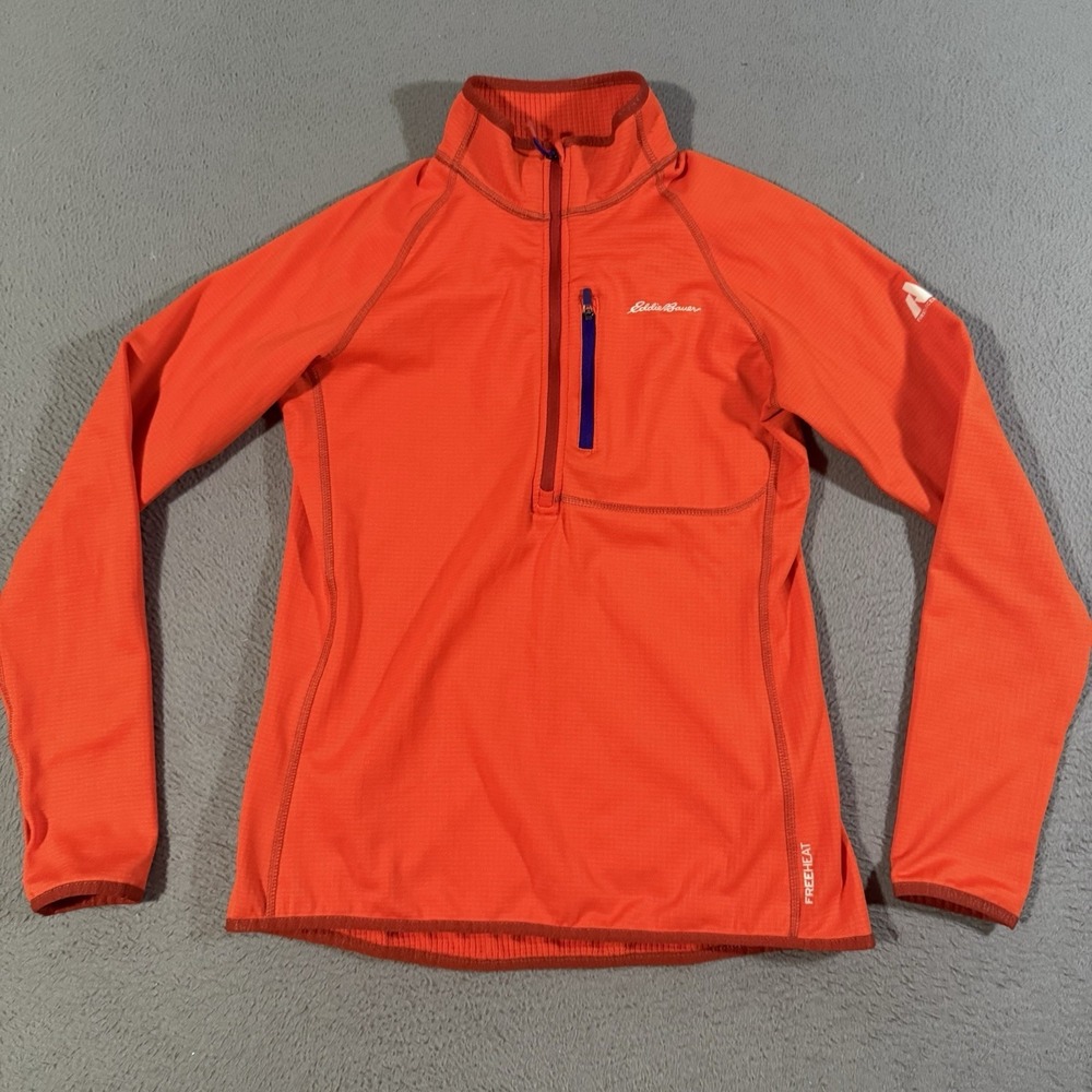 Eddie Bauer First Ascent Pullover Womens Medium Neon Orange 1/4 Zip FreeHeat